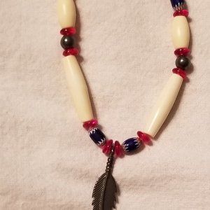 Beaded Necklace with feather pendant